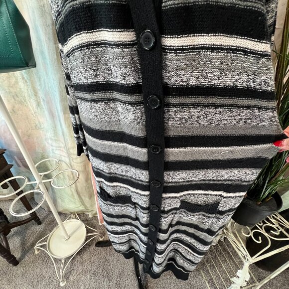 📌Pink Rose Striped Button Up Cotton Mix Plus Size Long Cardigan - Picture 7 of 16